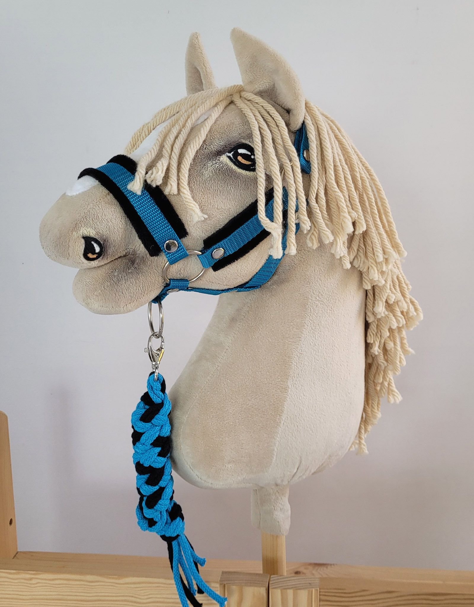 Hobby Horse pavadėlis, pagamintas iš dvigubai vytos virvutės - juoda/turkio spalvos - Image 2
