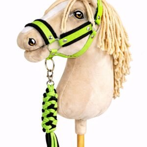 Rinkinys Hobby Horse: apynasris A3 su juodu kailiuku + pavadėlis iš virvės - neoninė žalia / juoda