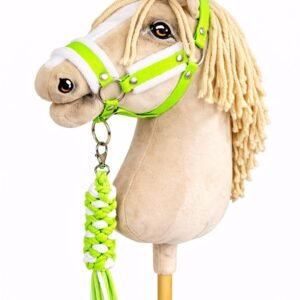Rinkinys Hobby Horse: apynasris A3 su baltu kailiuku + pavadėlis iš virvės - neoninė žalia / balta