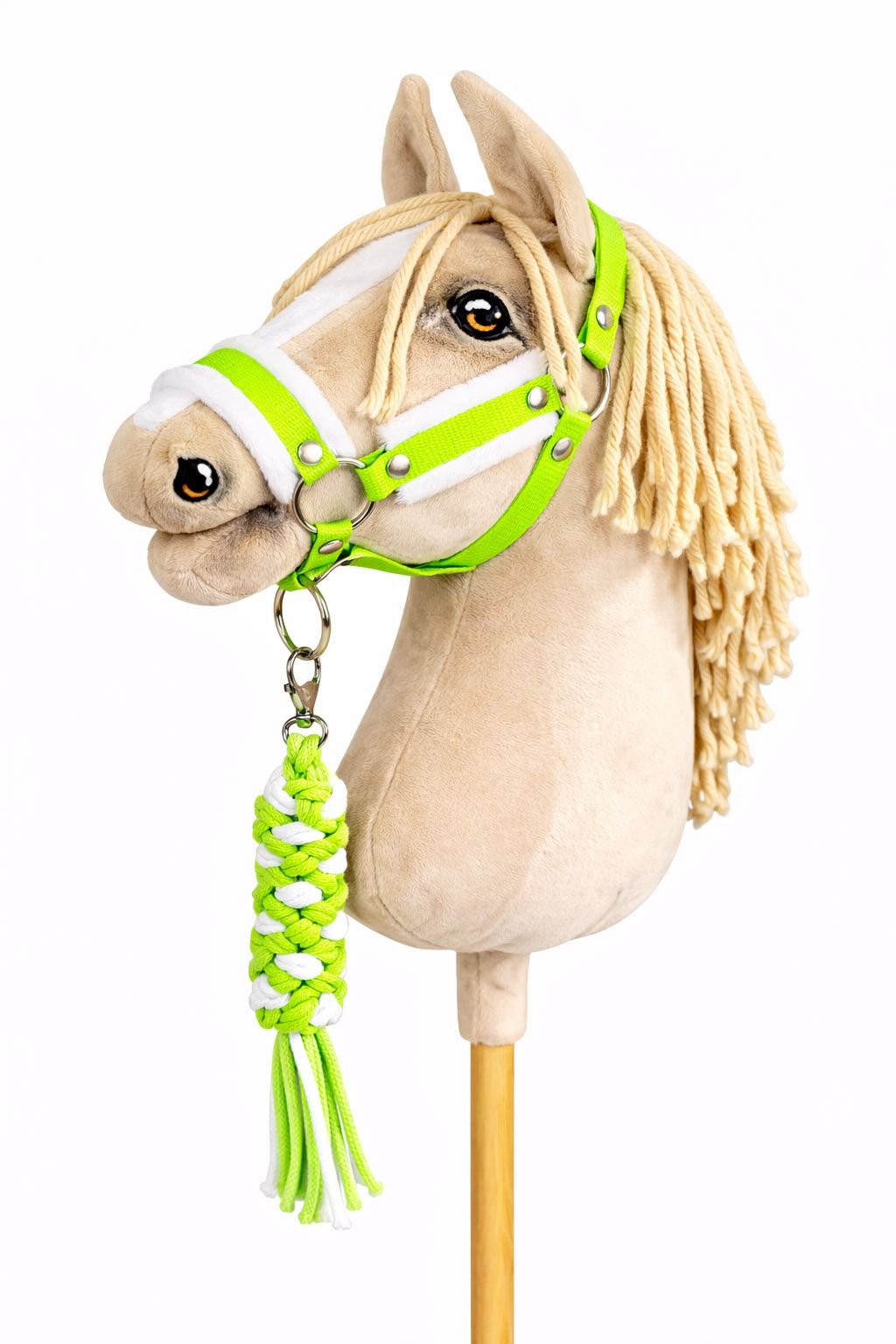 Rinkinys Hobby Horse: apynasris A3 su baltu kailiuku + pavadėlis iš virvės - neoninė žalia / balta