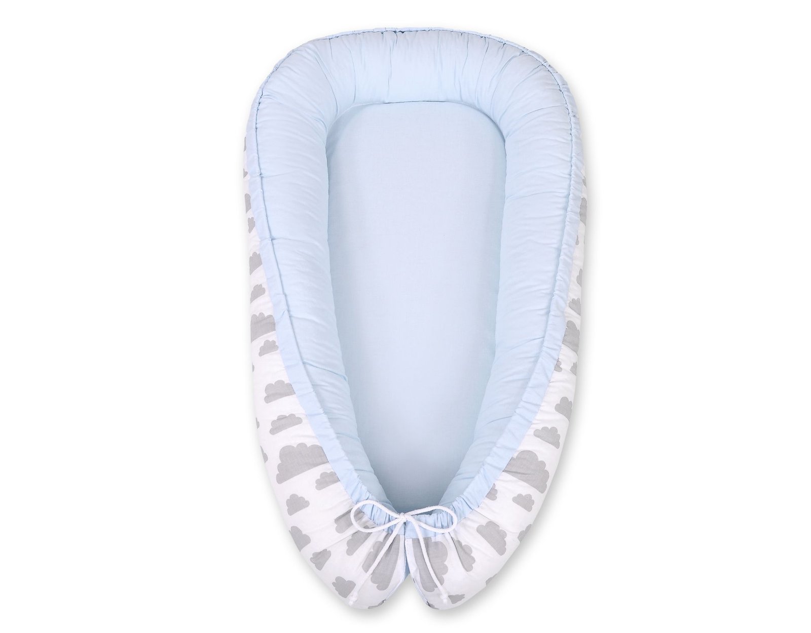 Kūdikio lizdas dvipusis Premium Cocoon naujagimiams BOBONO - debesys pilka/mėlyna - Image 5
