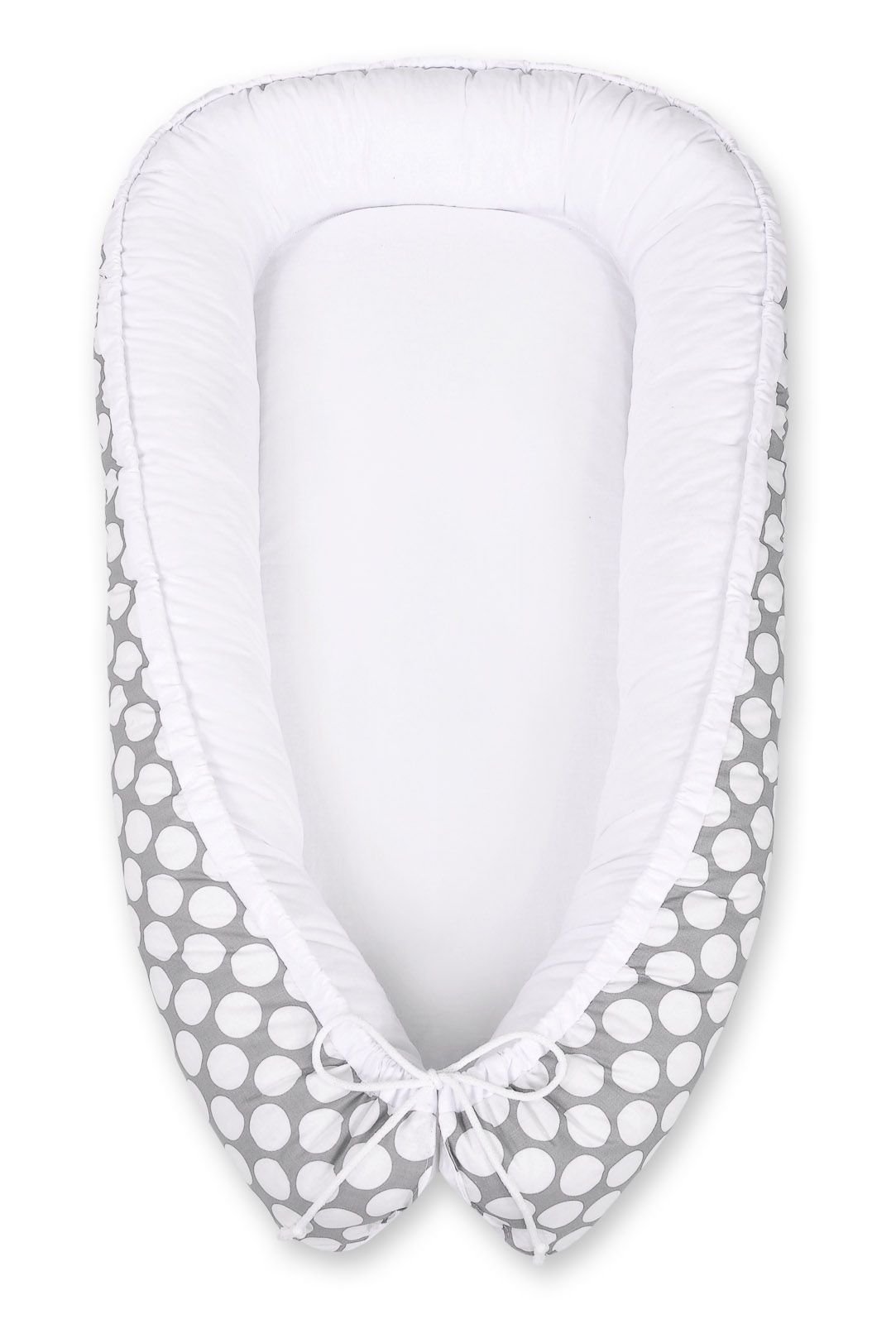 Baby nest double-sided Premium Cocoon for infants BOBONO- white dots/white