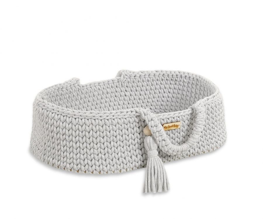 Moses basket BOHO cotton - doll carrier - light grey
