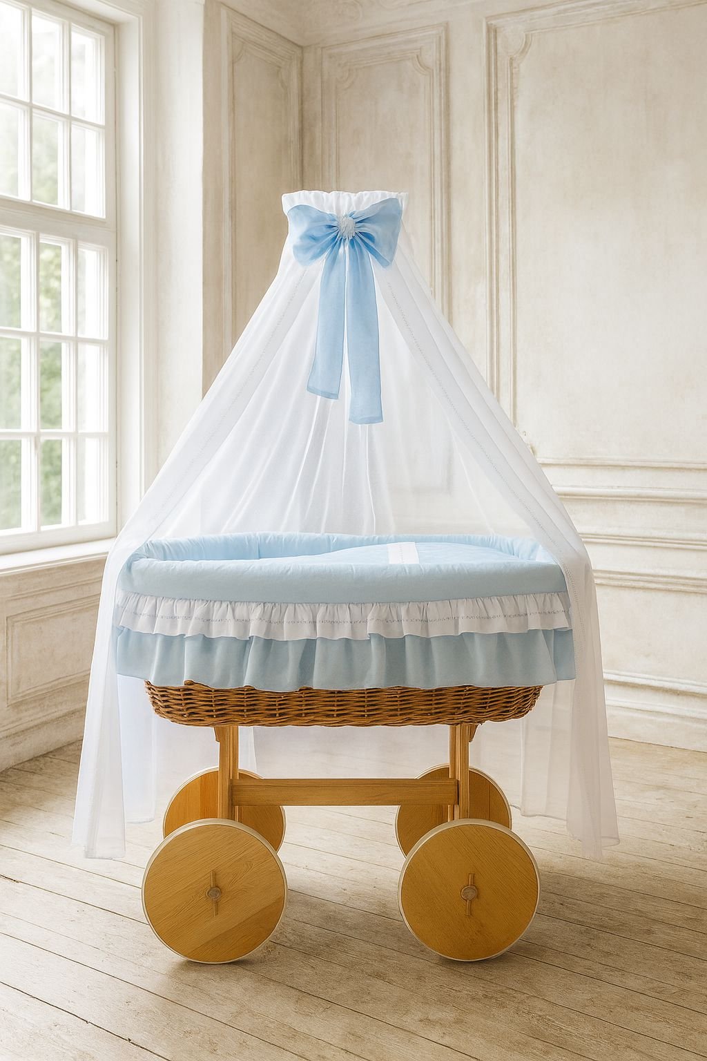 Moses krepšys su drapiruote Deluxe Bellamy – natūrali + mėlyna patalynė - Image 5