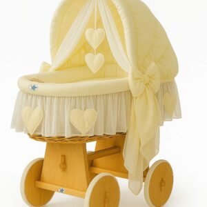 Moses Basket Wicker hood crib Amelie - natural + cream bedding