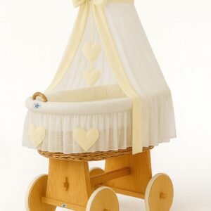 Moses Basket Wicker drape crib Amelie - natural + cream bedding