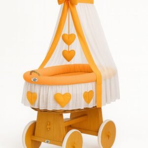 Moses Basket Wicker drape crib Amelie - natural + peach bedding