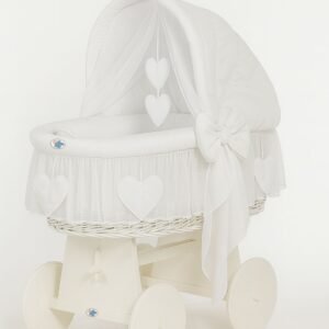 Moses Basket Wicker hood crib Amelie - white + white bedding