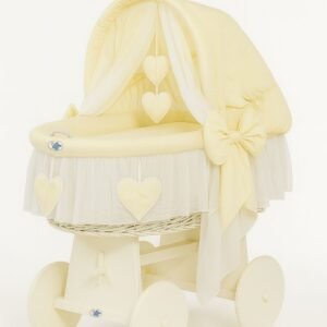 Moses Basket Wicker hood crib Amelie - white + cream bedding
