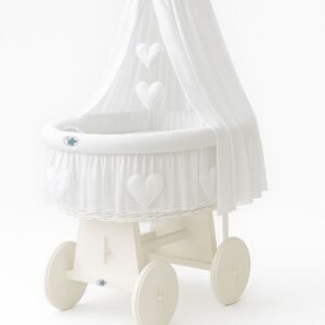 Moses Basket Wicker drape crib Amelie - white + white bedding