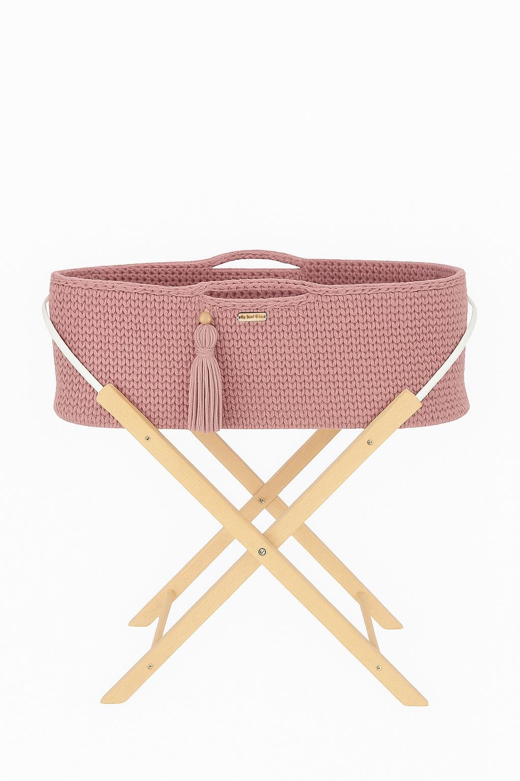 Moses basket BOHO Handmade with stand - pastel pink