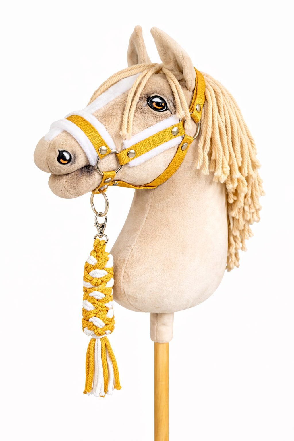 Rinkinys Hobby Horse: apynasris A3 su baltu kailiuku + pavadėlis iš virvės - balta-medaus geltona