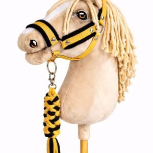 Rinkinys Hobby Horse: apynasris A3 su juodu kailiuku + pavadėlis iš virvės - juoda-medaus geltona