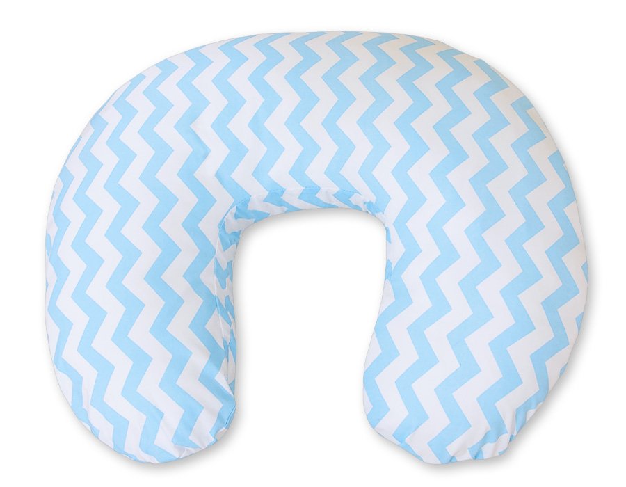 Maitinimo pagalvė „Croissant“, nuimamas užvalkalas, rankoms laisvoms maitinti – zigzagas, mėlyna