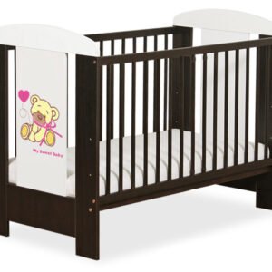 Wooden baby cot 120x60cm teddy bear with a bow pink-brown