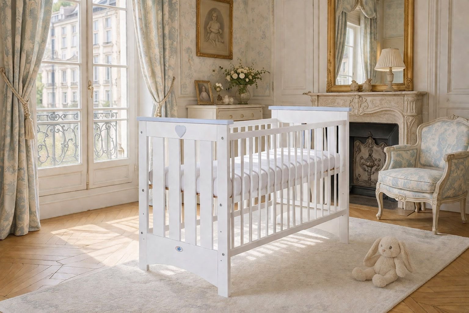 Medinė lovytė 120x60cm Lorenzo III balta-pilka, su apsauga nuo graužimo - Image 9