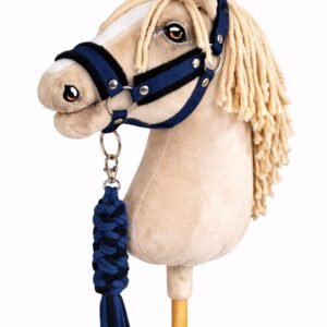Rinkinys Hobby Horse: apynasris A3 su juodu kailiuku + pavadėlis iš virvės - juoda-granatinė