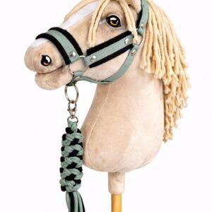 Rinkinys Hobby Horse: apynasris A3 su juodu kailiuku + pavadėlis iš virvės - juoda-šalavijo spalvos