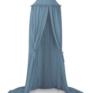 Muslin hanging canopy with frill - pastel blue