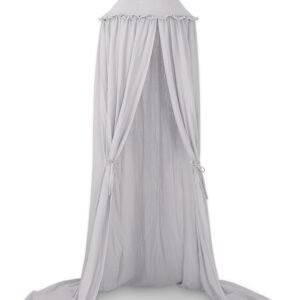 Muslin hanging canopy with frill - grey