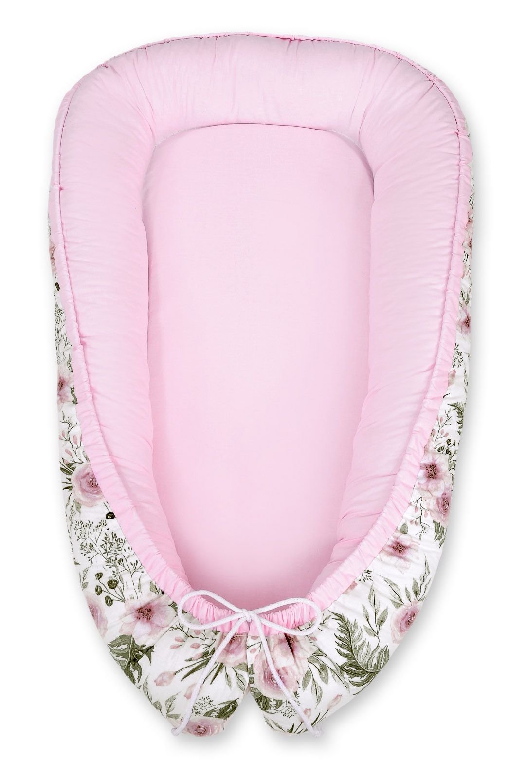 Kūdikio lizdas dvipusis Premium Cocoon naujagimiams MY SWEET BABY - bijūnų gėlė rožinė/rožinė - Image 4