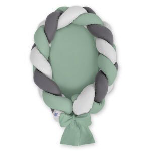 Braided baby nest 2 in 1 - pastel green - gray - anthracite
