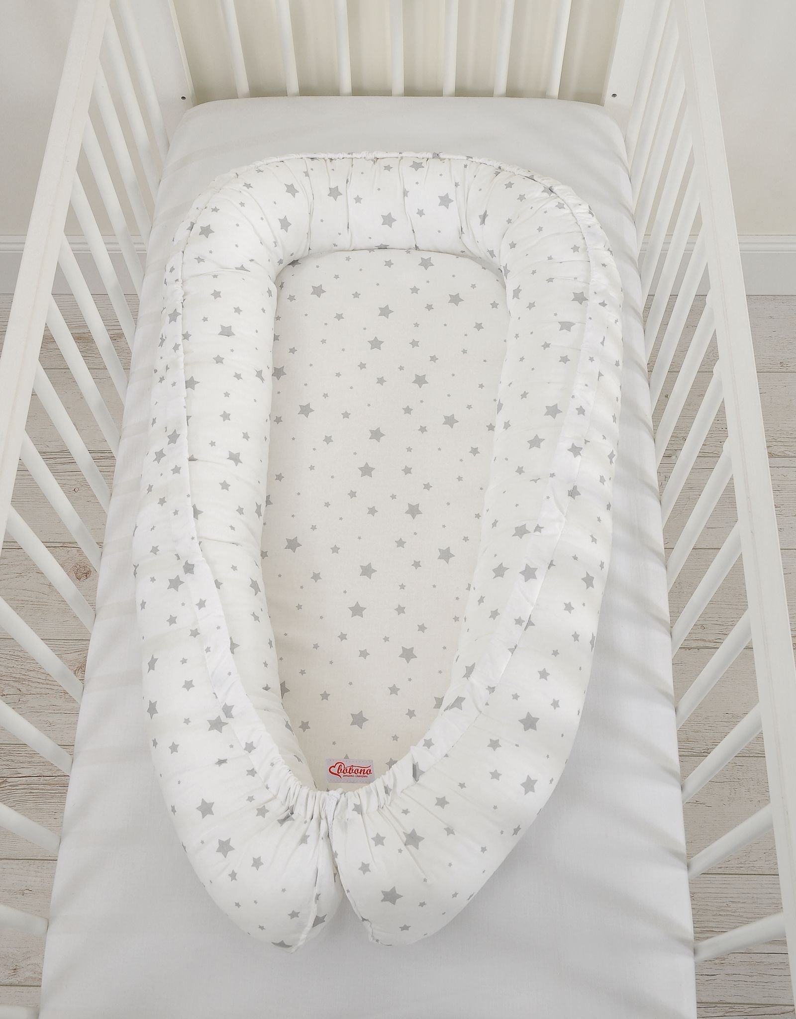 Kūdikio lizdas dvipusis Premium Cocoon naujagimiams BOBONO - mini pilkos žvaigždutės - Image 4