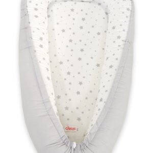 Kūdikio lizdas dvipusis Premium Cocoon naujagimiams BOBONO - mini pilkos žvaigždutės/pilka