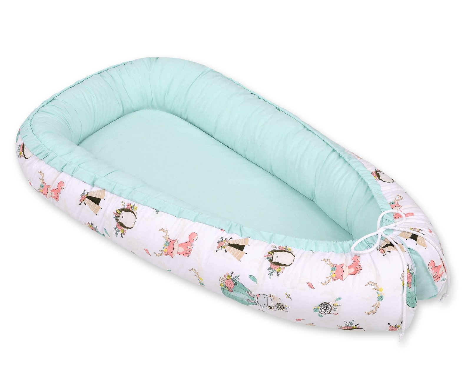 Kūdikio lizdas dvipusis Premium Cocoon naujagimiams BOBONO - lapės smėlio/mėtų - Image 3