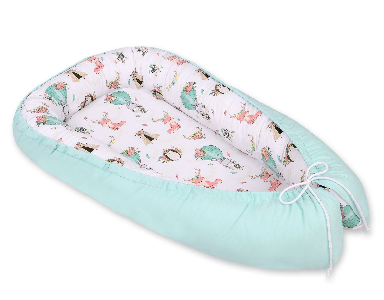 Kūdikio lizdas dvipusis Premium Cocoon naujagimiams BOBONO - lapės smėlio/mėtų - Image 4