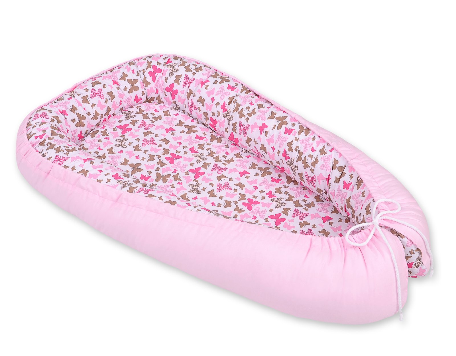 Kūdikio lizdas dvipusis Premium Cocoon naujagimiams BOBONO - rožiniai drugeliai/rožinė - Image 3