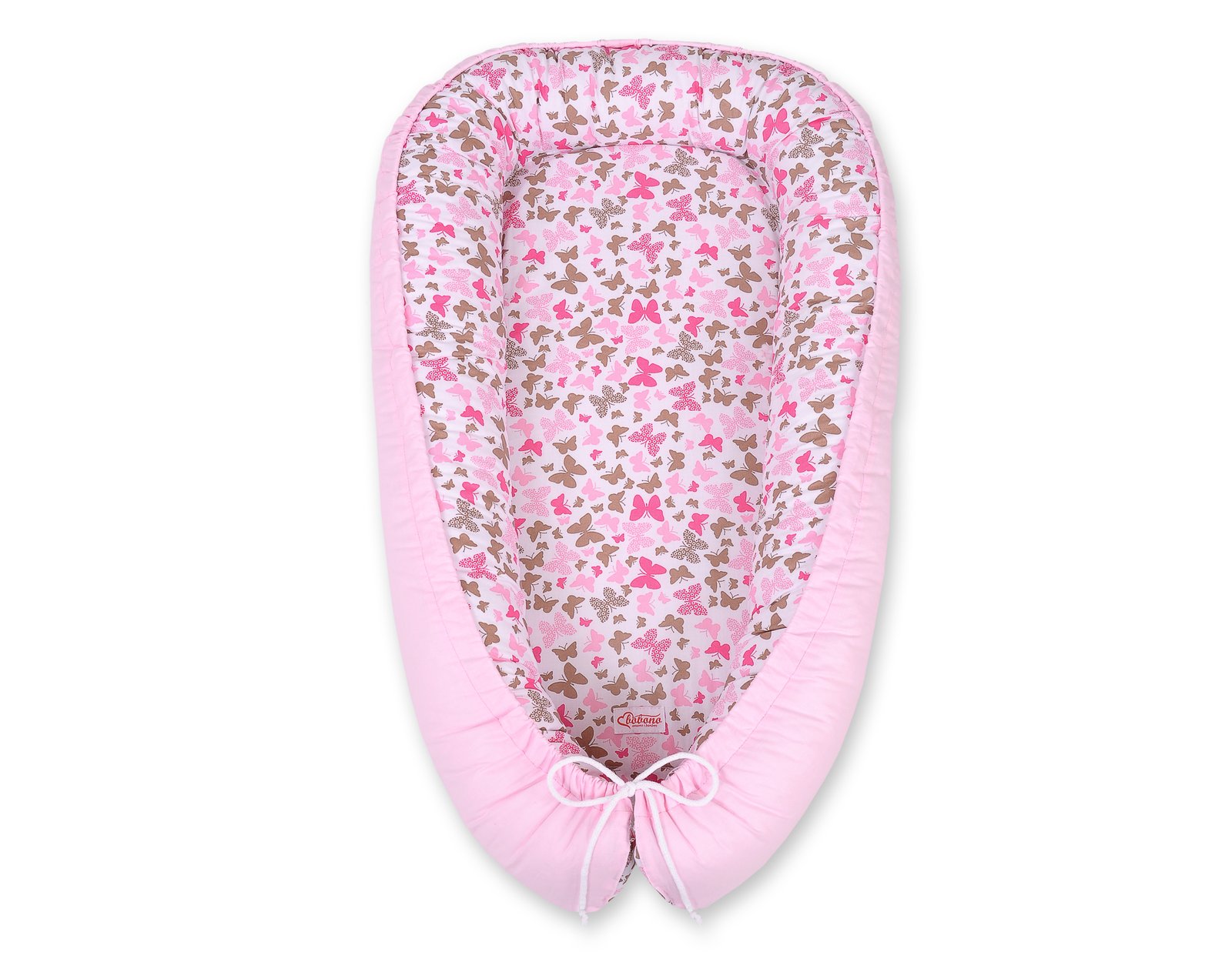 Kūdikio lizdas dvipusis Premium Cocoon naujagimiams BOBONO - rožiniai drugeliai/rožinė - Image 4