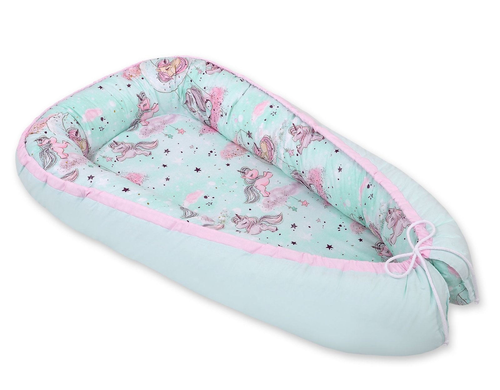 Kūdikio lizdas dvipusis Premium Cocoon naujagimiams BOBONO - vienaragis mėtų/mėtų - Image 4