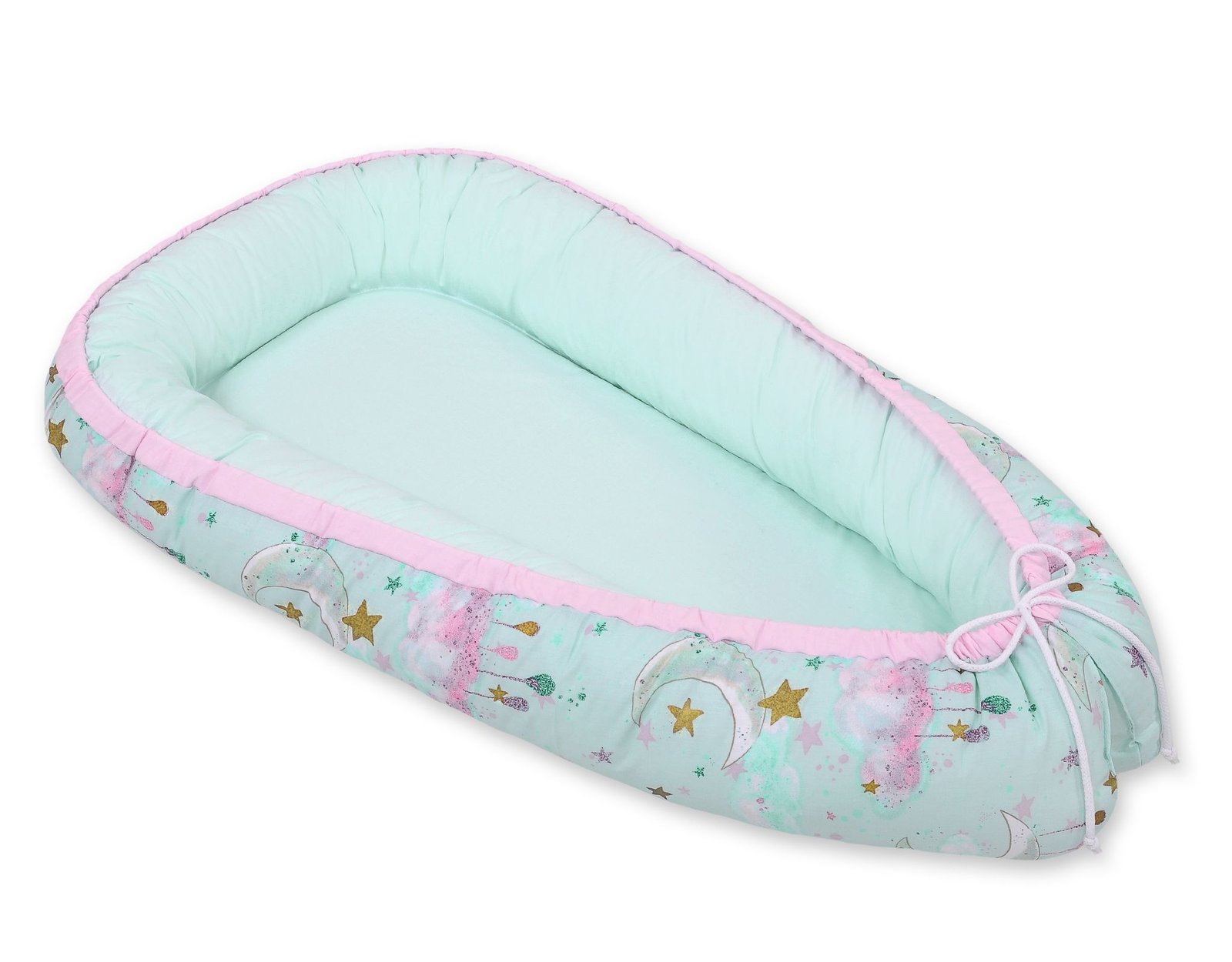 Kūdikio lizdas dvipusis Premium Cocoon naujagimiams BOBONO - mėnuliai mėtų - Image 3