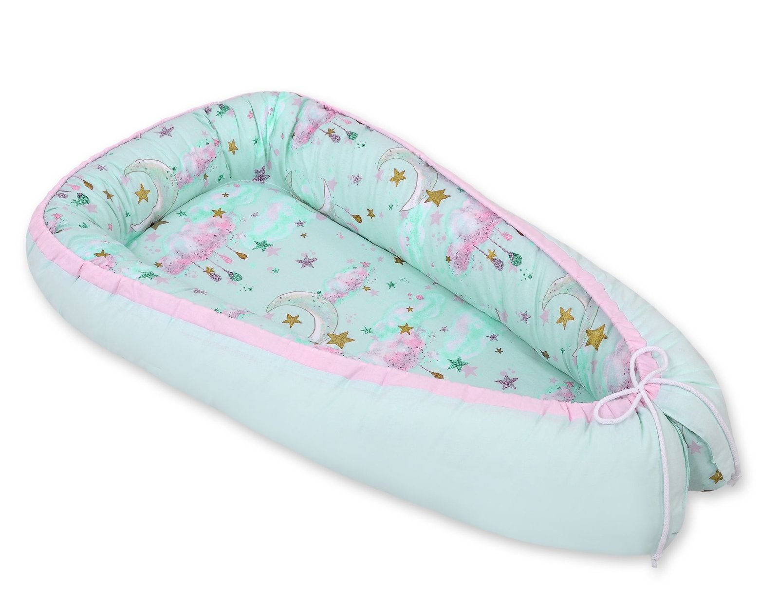 Kūdikio lizdas dvipusis Premium Cocoon naujagimiams BOBONO - mėnuliai mėtų - Image 5