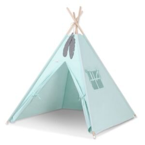 Tipi palapinė vaikams + dekoratyvinės plunksnos - mėtos spalvos