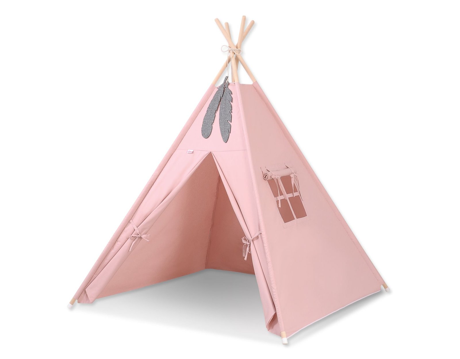 Tipi palapinė vaikams + dekoratyvinės plunksnos - pastelinė rožinė