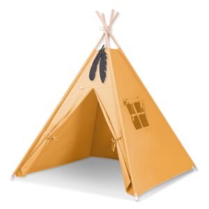 Tipi palapinė vaikams + dekoratyvinės plunksnos - medaus geltonumo