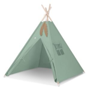 Tipi palapinė vaikams + dekoratyvinės plunksnos - pastelinė žalia
