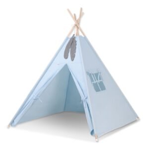 Tipi palapinė vaikams + dekoratyvinės plunksnos - mėlyna