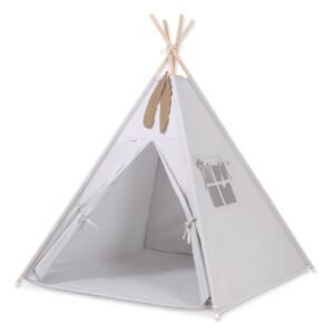 Teepee tent for kids + decorative feathers - gray