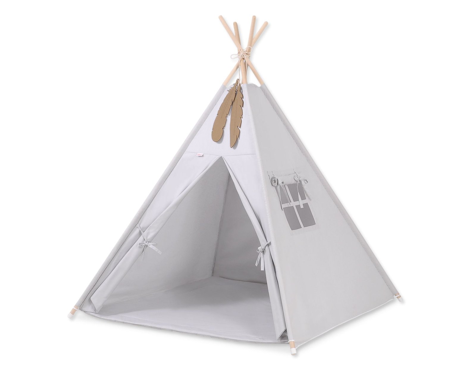 Tipi palapinė vaikams + dekoratyvinės plunksnos - pilka