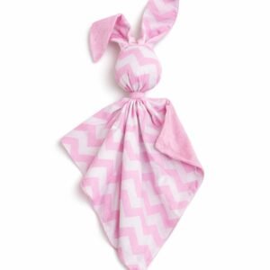 DOUDOU dvipusis meilus kiškutis iš medvilnės ir minky audinio - Rožinis zigzagas - rožinė