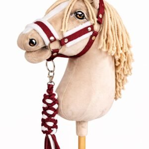 Rinkinys Hobby Horse: apynasris A3 su baltu kailiuku + pavadėlis iš virvės - balta-bordo