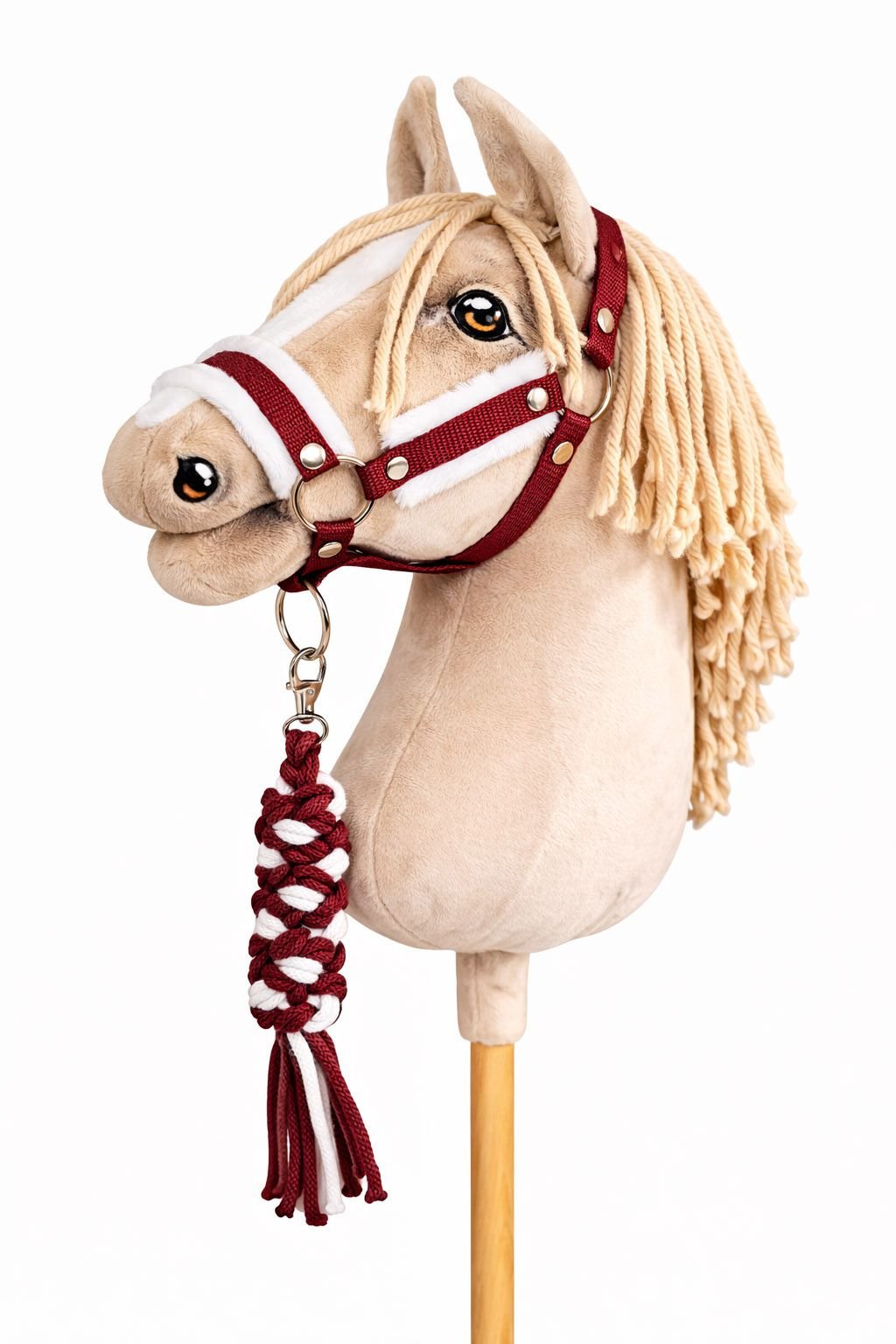 Rinkinys Hobby Horse: apynasris A3 su baltu kailiuku + pavadėlis iš virvės - balta-bordo