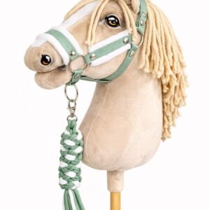 Rinkinys Hobby Horse: apynasris A3 su baltu kailiuku + pavadėlis iš virvės - balta-šalavijo spalvos