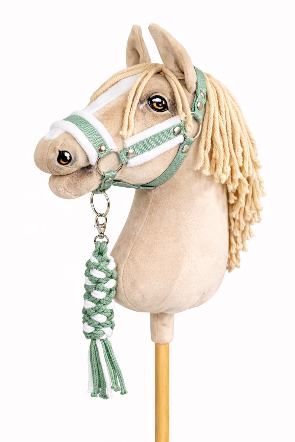 Rinkinys Hobby Horse: apynasris A3 su baltu kailiuku + pavadėlis iš virvės - balta-šalavijo spalvos