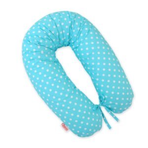 Pregnancy pillow- Longer, removable pillowcase - White polka dots on turquoise