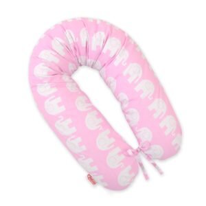 Pregnancy pillow- Longer, removable pillowcase - Pink elephants