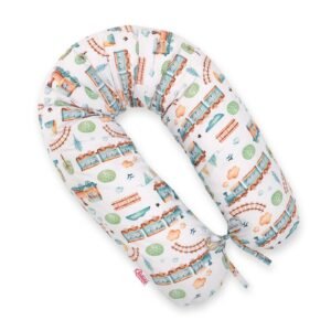 Pregnancy pillow- Longer, removable pillowcase - turquoise train